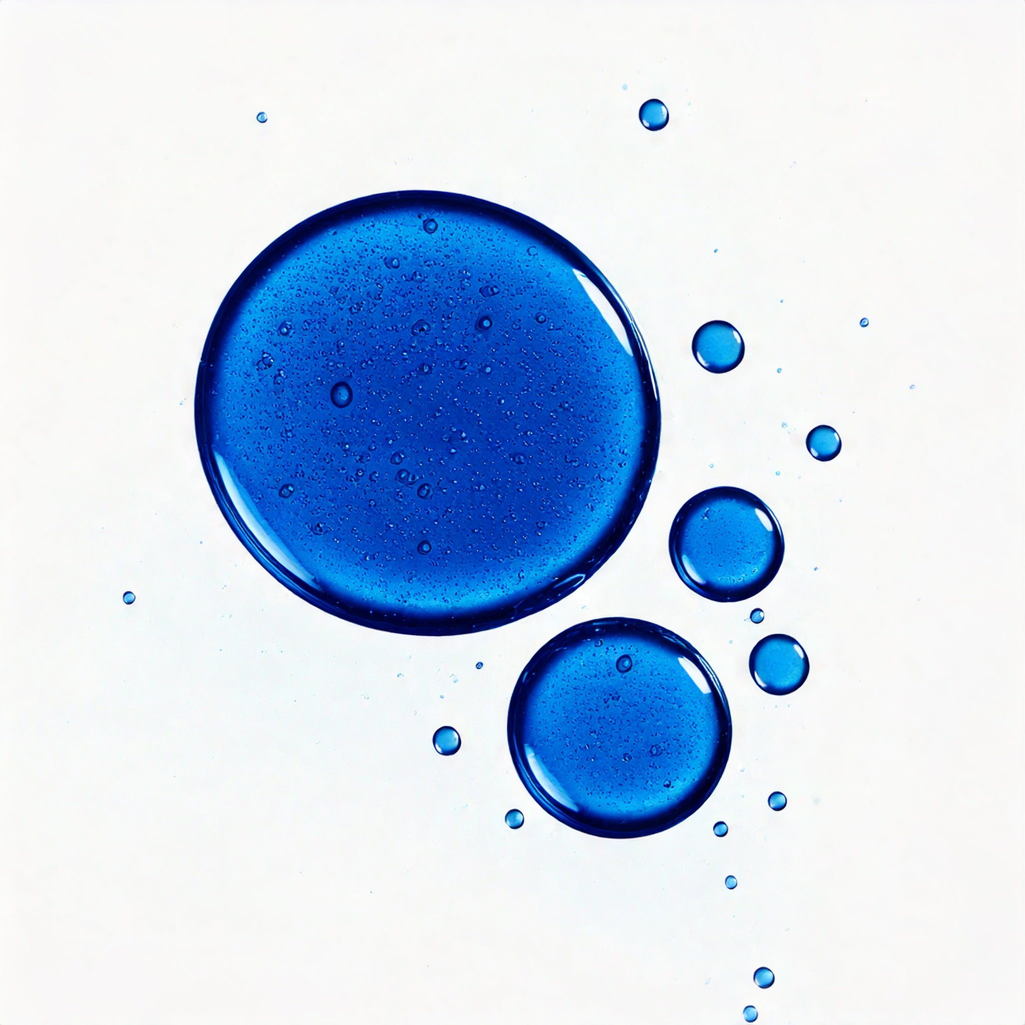 blobs of dark blue liquid